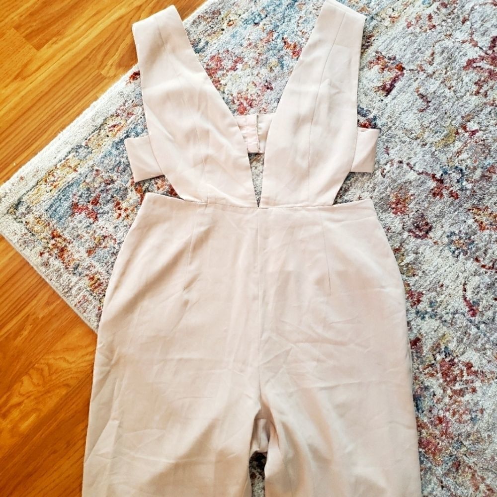 Cream V-Neck Jumpsuit M 